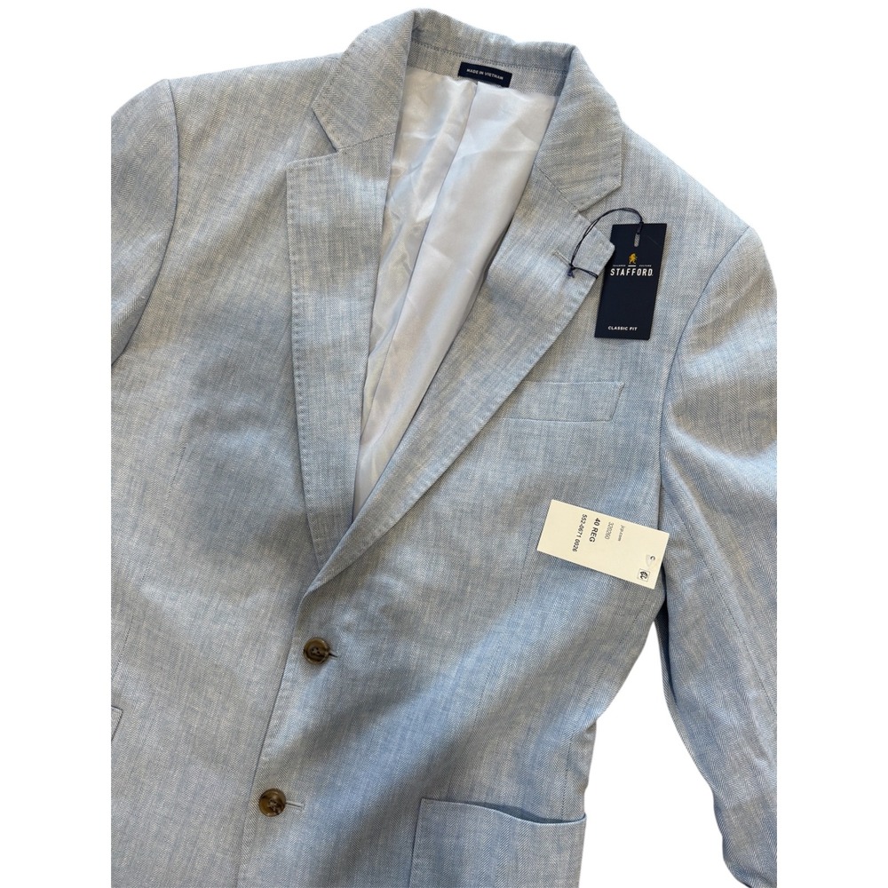 NWT Stafford Men's Classic Fit Linen Cotton Herringbone Sports coat Size 40R‎
